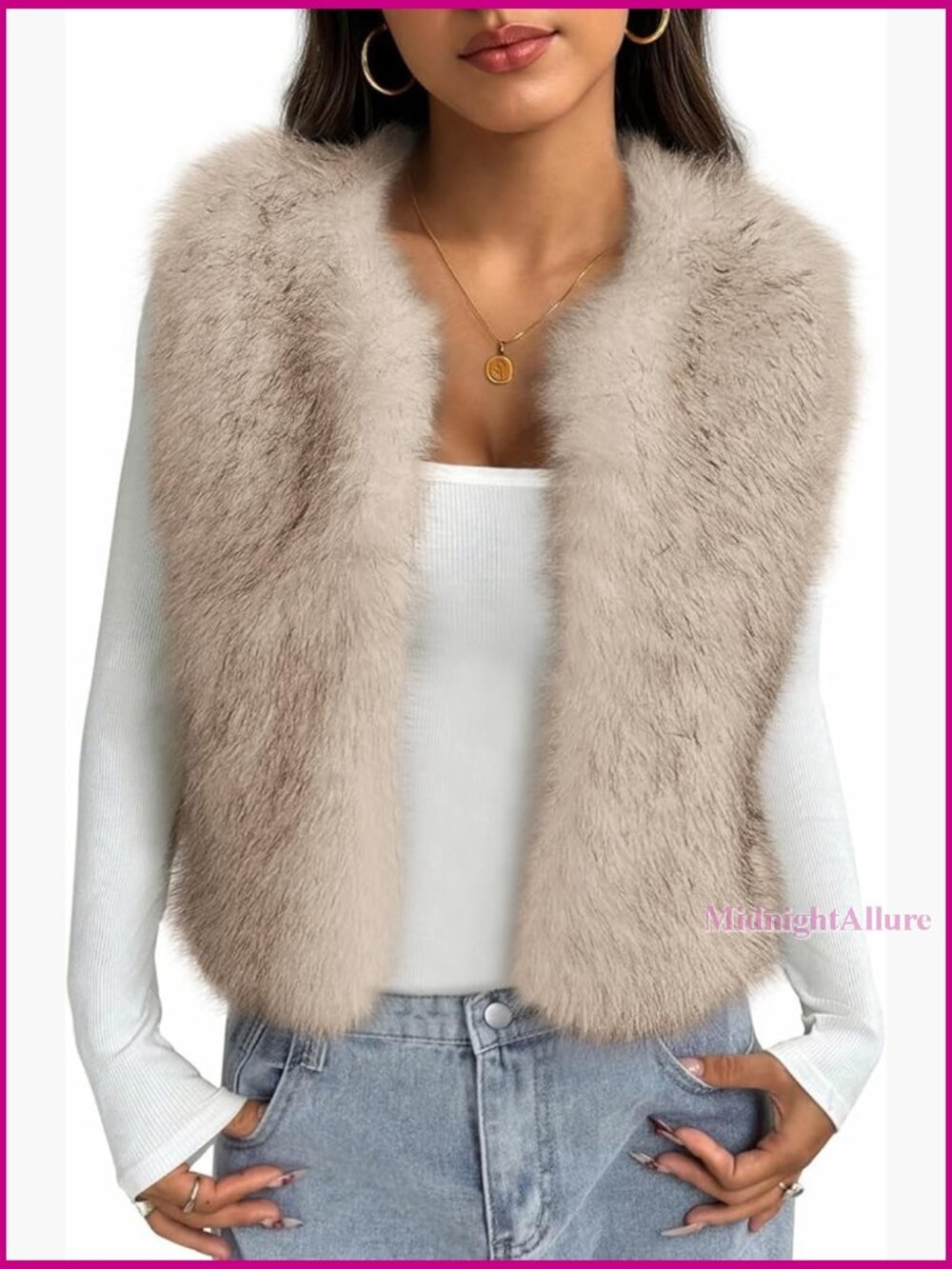 Faux Fur Vest Women Sleeveless Fuzzy Jacket Winter Outerwear With Pockets
